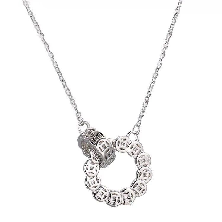 999 Sterling Silver Necklace with Rotatable Coin Circle