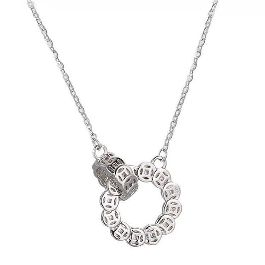 999 Sterling Silver Necklace with Rotatable Coin Circle