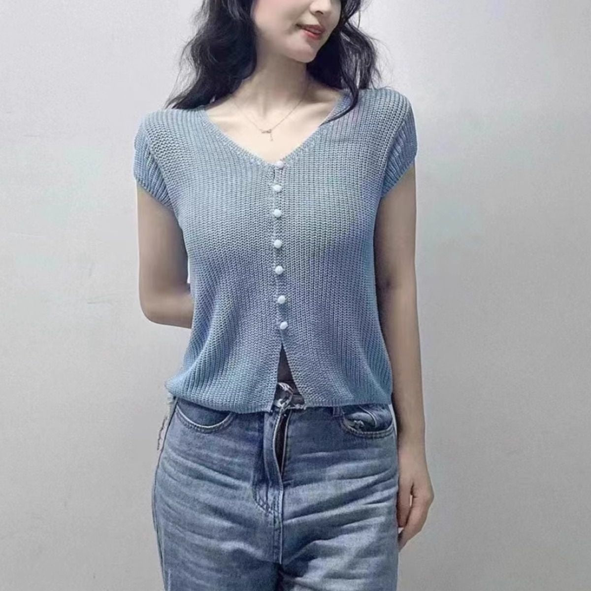 Knit Top with Lightweight V-Neck