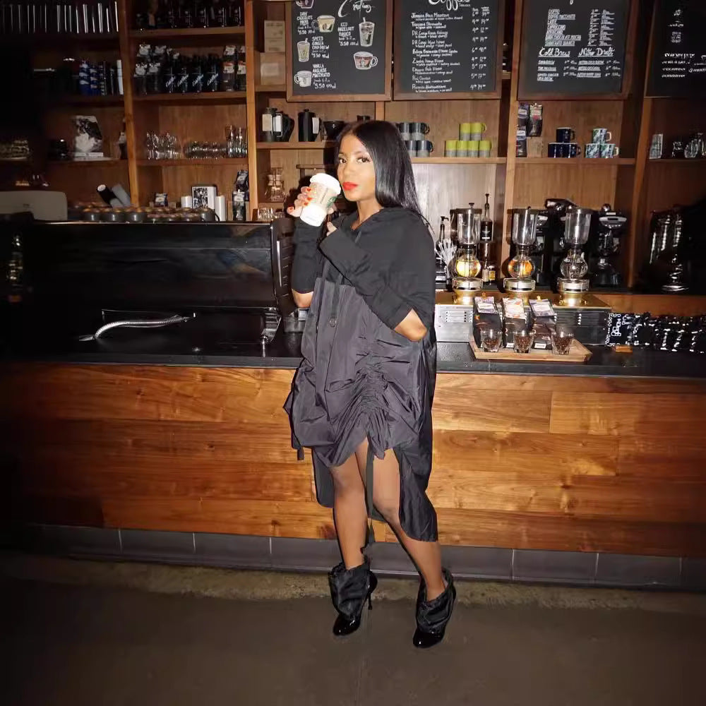 Women's Long-sleeve Patchwork Hooded Dress