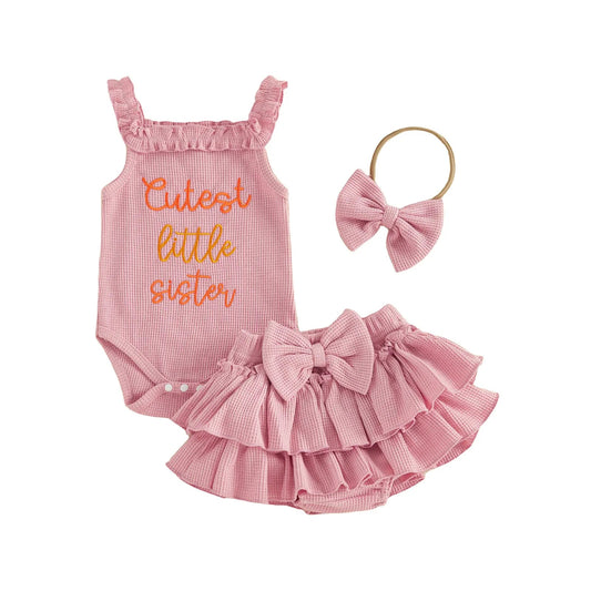Girls' Casual Three-Piece Set with Letter Embroidery